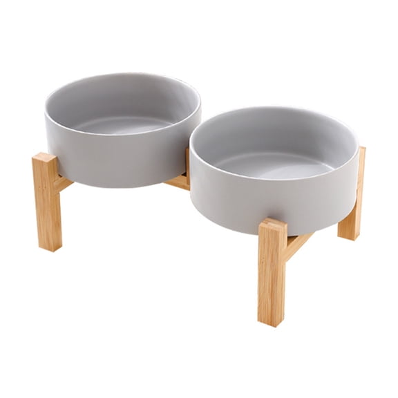 NonSlip Ceramic Pet Feeders Bowl Set Elevated Wood Double Bowl Dish Set Large Capacity Dog Cats Feeding Accessories