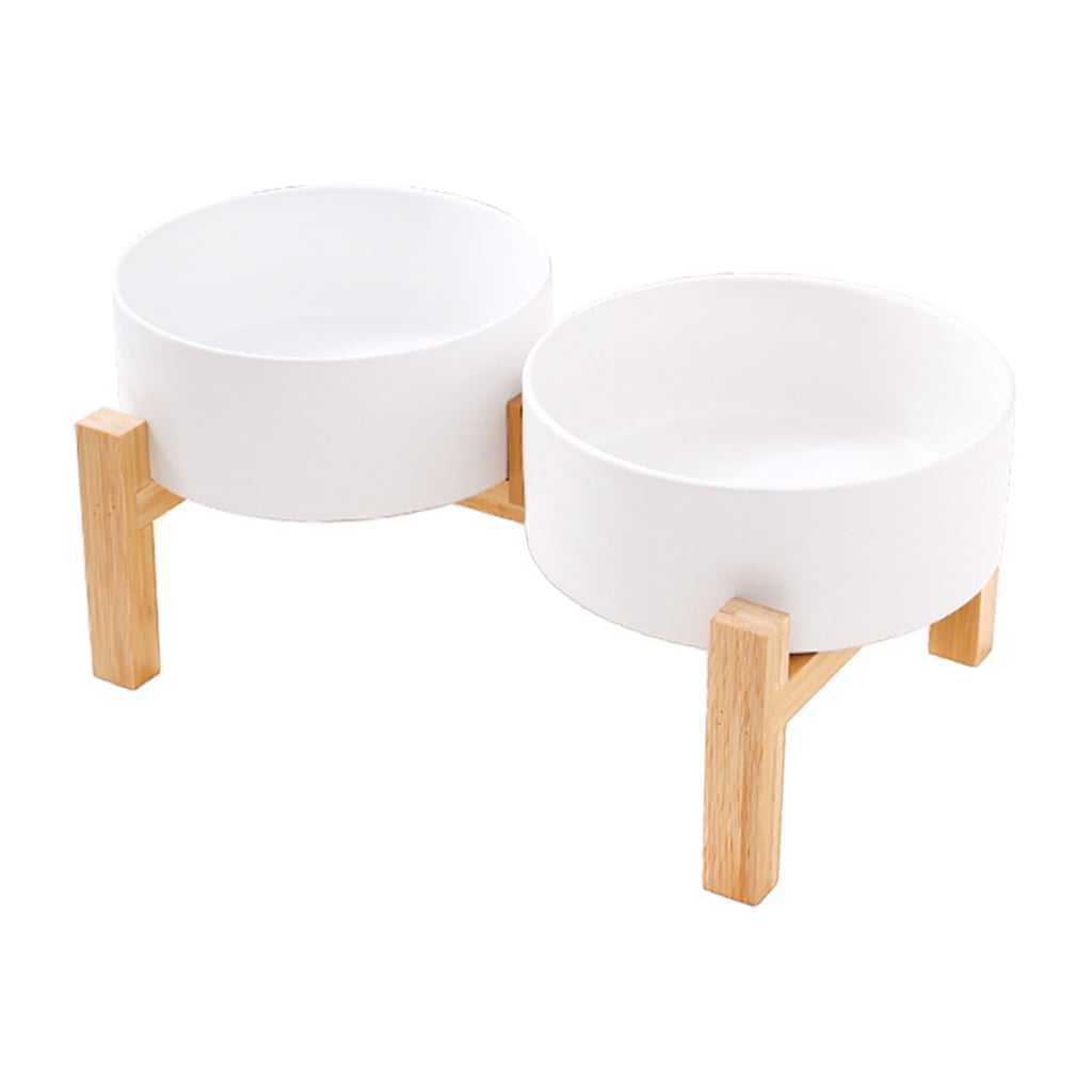 NonSlip Ceramic Pet Feeders Bowl Set Elevated Wood Double Bowl Dish Set Large Capacity Dog Cats Feeding Accessories