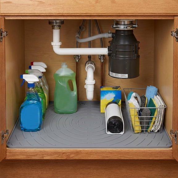 NonSlip Waterproof Kitchen Sink Mat, LeakProof Drip Tray Cabinet Liner, Easy Clean Shelf Underlay, EcoFriendly Silicone Protector Pad for Bathroom Cabinet Under Sink