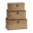 thumbnail image 1 of Nonam 3pcs Seagrass Shelf Baskets with Lids,Handwoven Wicker Storage Basket Set for Home Organization,Coffee, 1 of 6