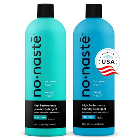 Nonaste Premium Performance Laundry Detergent, 32 Fl Oz (2 Pack) - Active Wear Laundry Detergent for Workout Clothes & More - Scented, Unscented Bundle, Gentle & Color Safe Sport Laundry Detergent