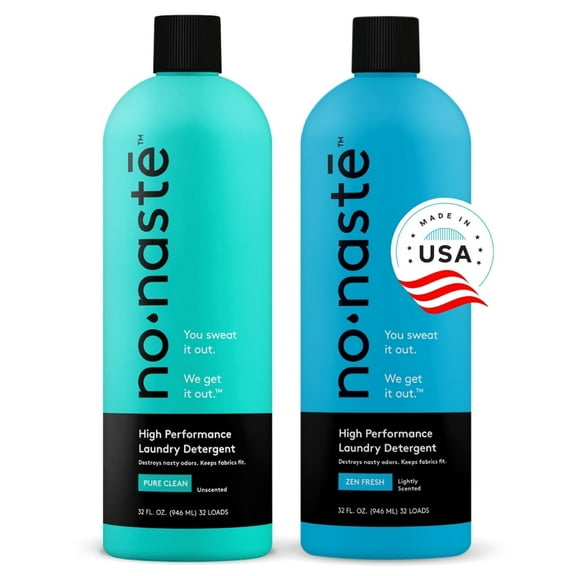 Nonaste Premium Performance Laundry Detergent, 32 Fl Oz (2 Pack) - Active Wear Laundry Detergent for Workout Clothes & More - Scented, Unscented Bundle, Gentle & Color Safe Sport Laundry Detergent