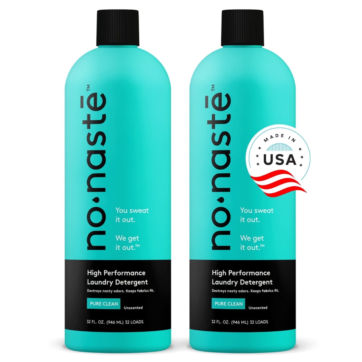 Nonaste Premium Performance Laundry Detergent, Pure Clean, 64 Fl Oz (Pack of 2) - Active Wear Laundry Detergent for Workout Clothes & More - Unscented, Gentle & Color Safe Sport Laundry Detergent