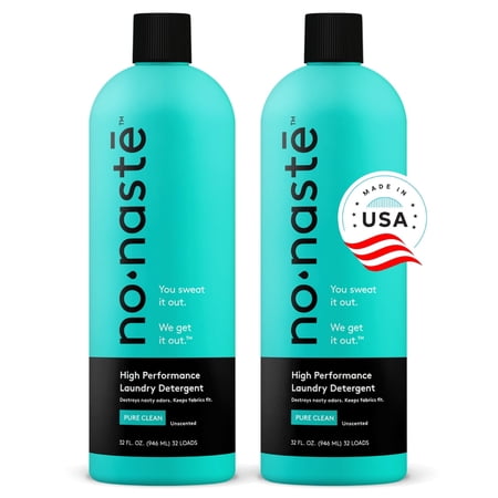 Nonaste Premium Performance Laundry Detergent, Pure Clean, 64 Fl Oz (Pack of 2) - Active Wear Laundry Detergent for Workout Clothes & More - Unscented, Gentle & Color Safe Sport Laundry Detergent
