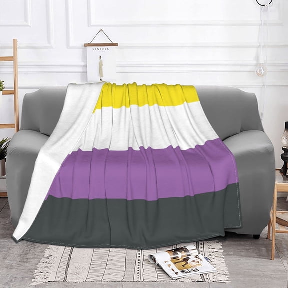 Nonbinary 60x80 Fleece Blanket, Non-Binary Genderqueer Pride Flag Blanket Funny Colorful Stripes Blanket