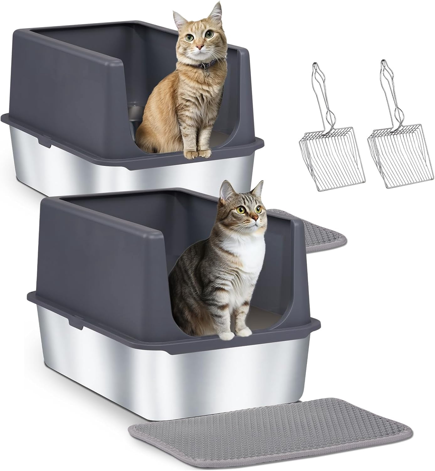 None 2-Pack Enclosed Stainless Steel Cat Litter Box with Lid, 23.6