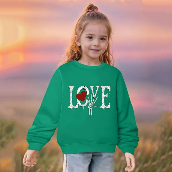 None Sweatshirts for Kids Green Cotton Boys and Girls Shirts Fashion Blouses Round Neck Comfy Long Sleeve Sweaters Graphic Winter Sweatshirts
