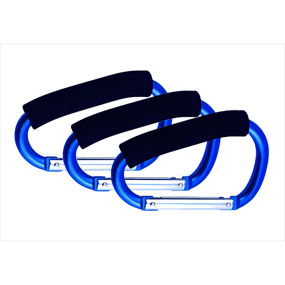 Noneea 3PCS Stroller Hooks, 5.2'' Large Carabiner Clip - Carabiner Large, Baby Stroller Hooks for Hanging Bags, Stroller Accessories(Blue)
