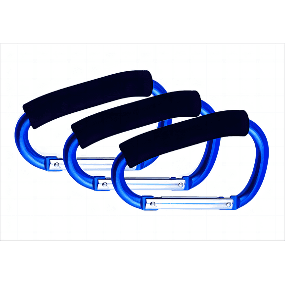 Noneea 3PCS Stroller Hooks, 5.2'' Large Carabiner Clip - Carabiner Large, Baby Stroller Hooks for Hanging Bags, Stroller Accessories(Blue)