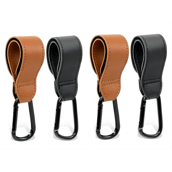 Noneea 4PCS Stroller Hook Accessories, Multipurpose Stroller Bag Hooks, Leather Stroller Clips for Diaper Bags Pet Carts Grocery Shopping Bags