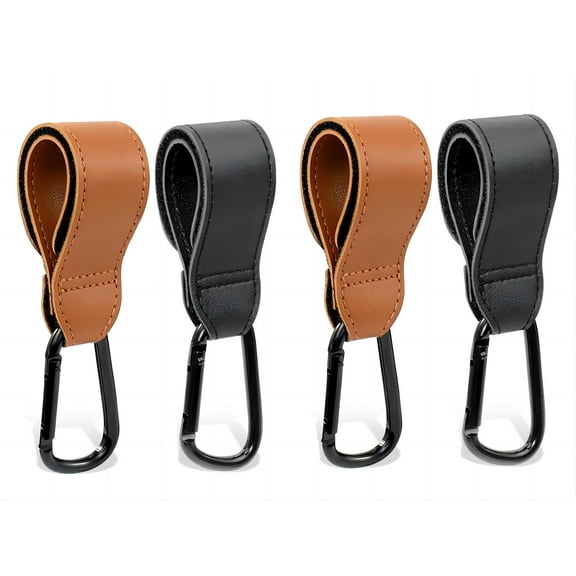 Noneea 4PCS Stroller Hook Accessories, Multipurpose Stroller Bag Hooks, Leather Stroller Clips for Diaper Bags Pet Carts Grocery Shopping Bags