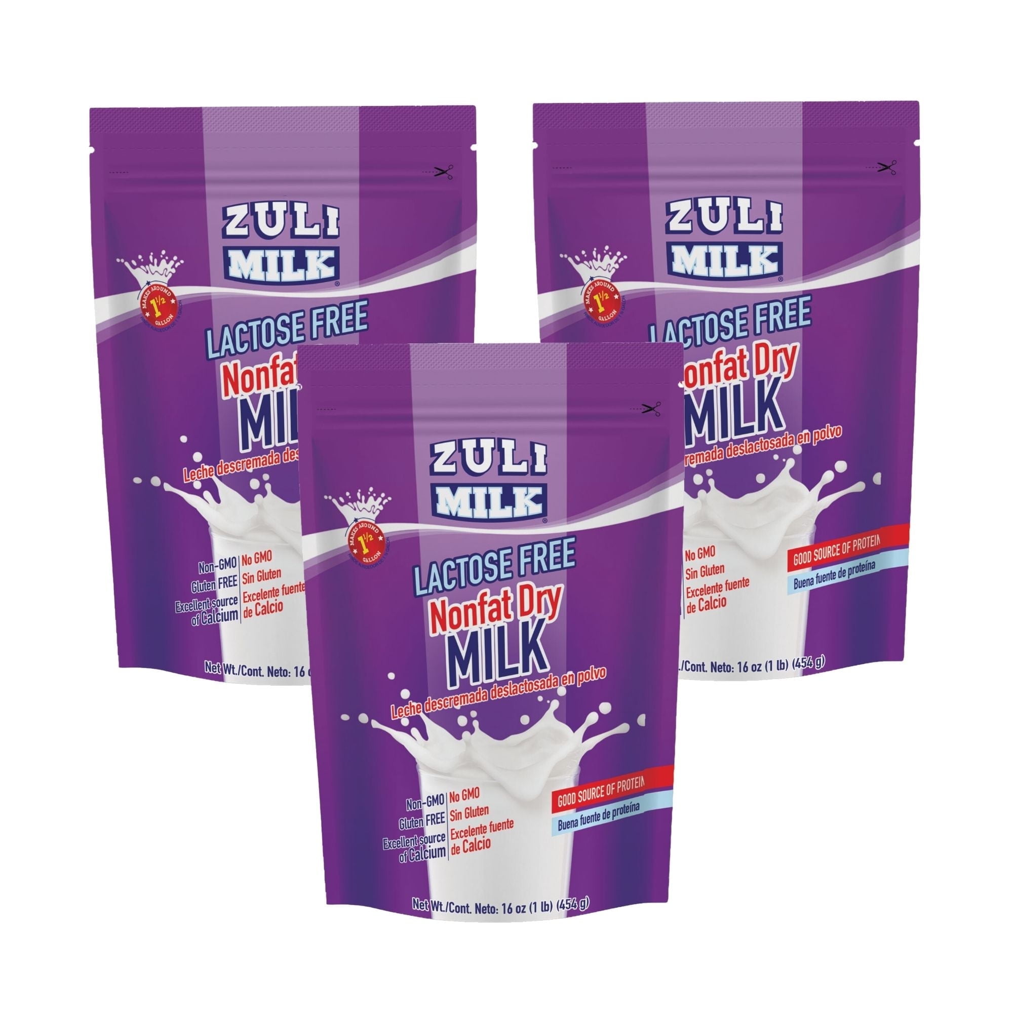 Zuli Milk Nonfat Dry Milk Powder, Original Flavor, Fat Free, Lactose Free, Non-GMO, rBST-Free, 16 oz, pack of 3