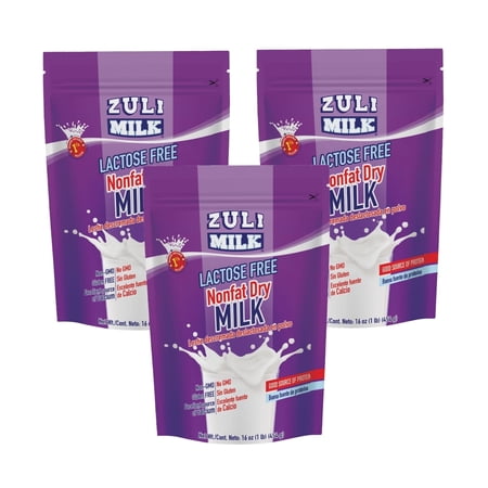 Zuli Milk Nonfat Dry Milk Powder, Original Flavor, Fat Free, Lactose Free, Non-GMO, rBST-Free, 16 oz, pack of 3