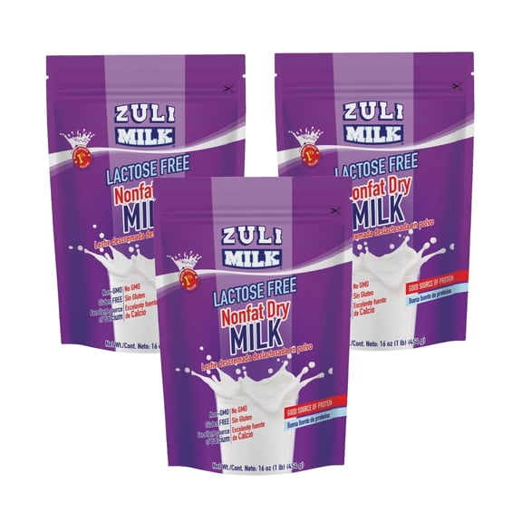 Zuli Milk Nonfat Dry Milk Powder, Original Flavor, Fat Free, Lactose Free, Non-GMO, rBST-Free, 16 oz, pack of 3