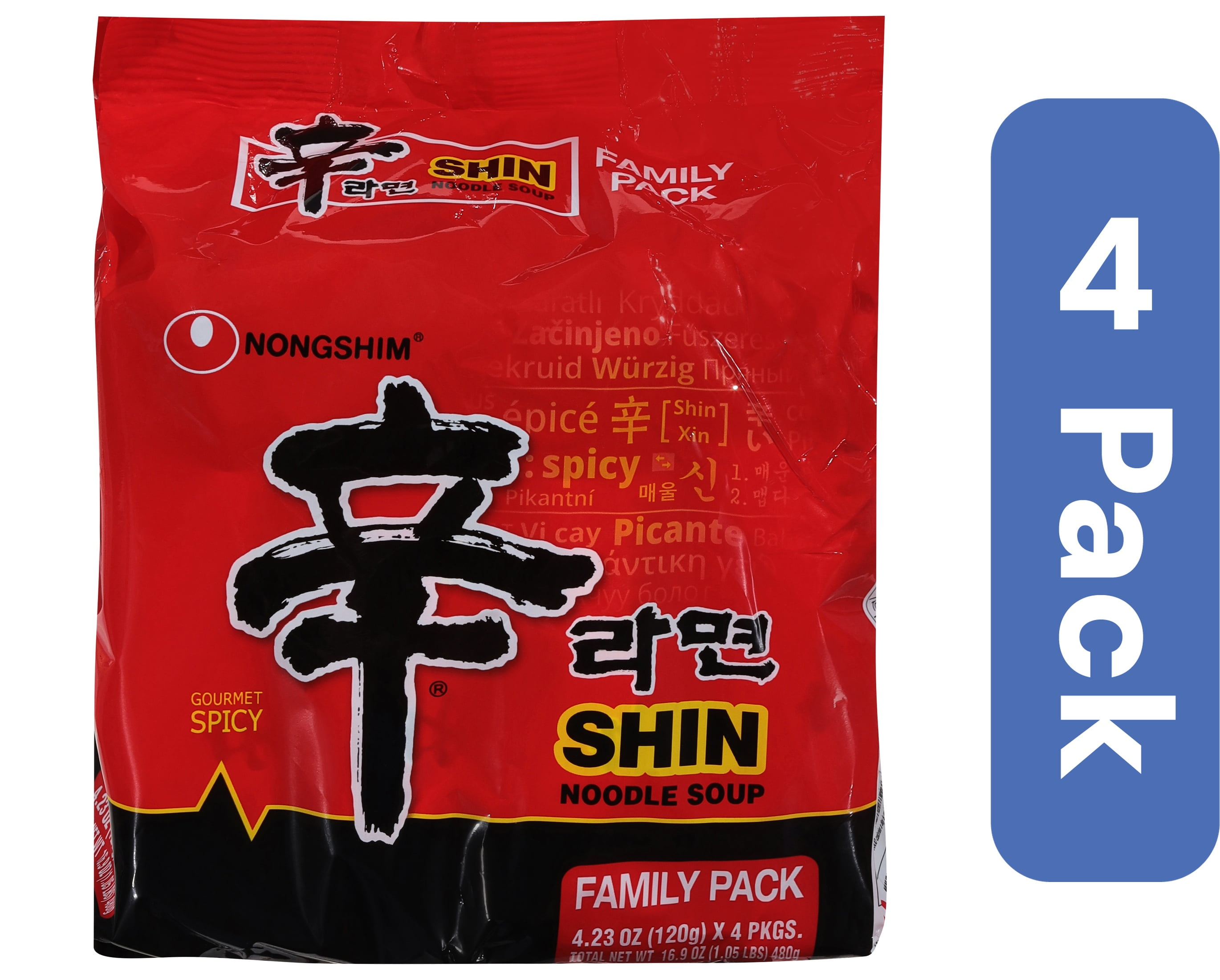 Nong Shim Shin Ramyun Noodles Family Size 16.9 oz (Pack Of 4)