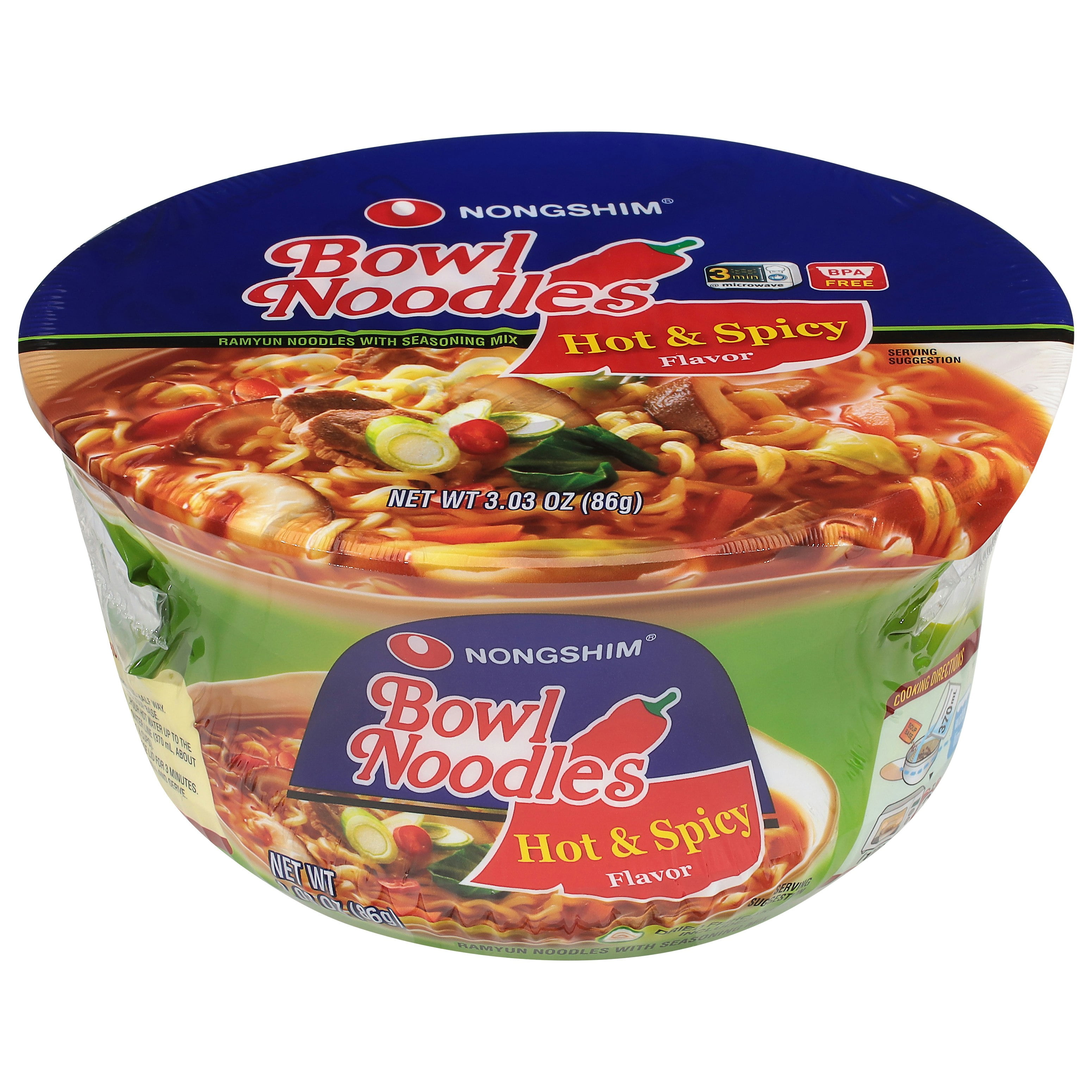 Nong Shim Soup Bowl Noodle Hot & Spicy 3.03 oz (Pack of 24)