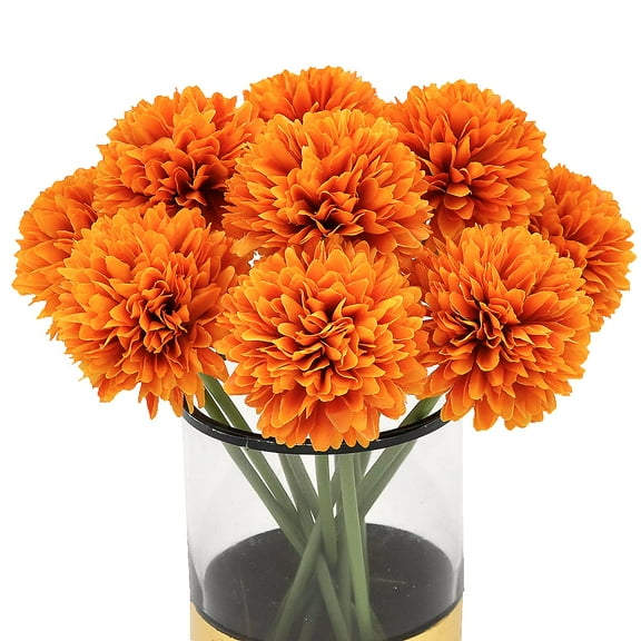 NongZhengyang 10 Pcs Faux Chrysanthemum Ball Hydrangea Heads Halloween Day of the Dead Gift Decoration Mexican Cinco de Mayo Dia De Los Muertos Decor Wedding Party Diwali Home Decor ( Orange)