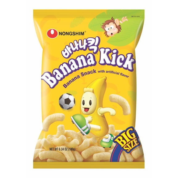 Nongshim Banana Kick Big Bag, Sweet and Crunchy Banana Flavored Corn Puff Snack, 6.34 oz