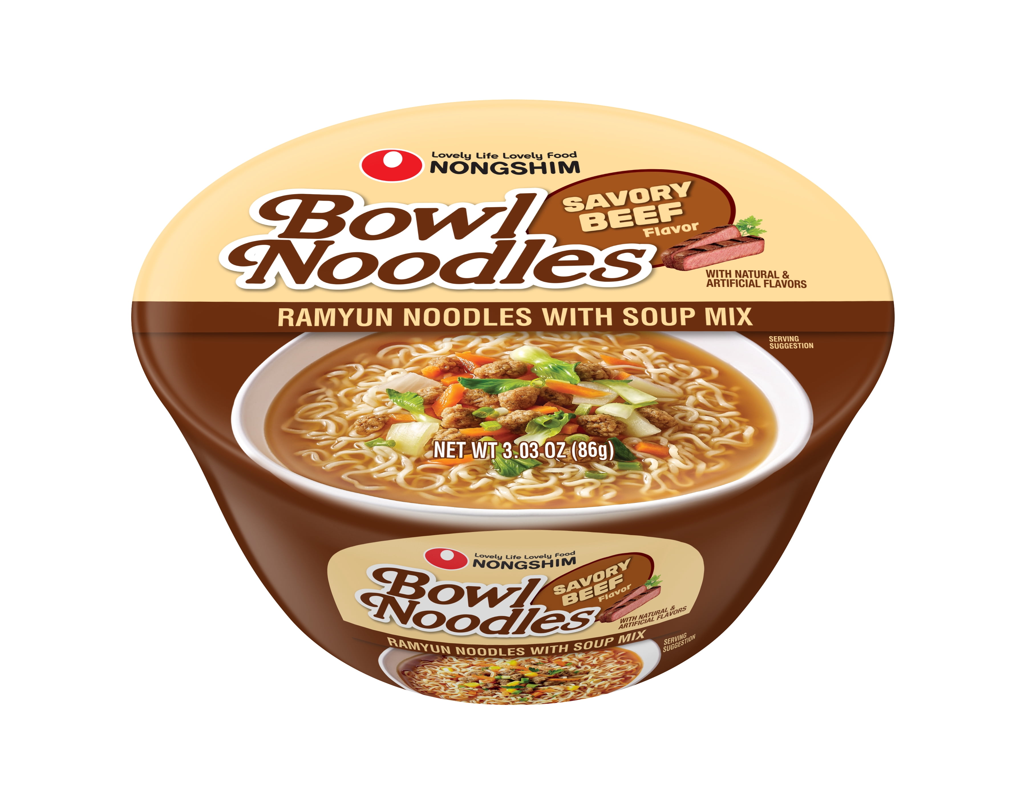Nongshim Bowl Noodle Beef & Ginger Ramen Noodle Soup, 3.03 oz, Contains Wheat and Soy