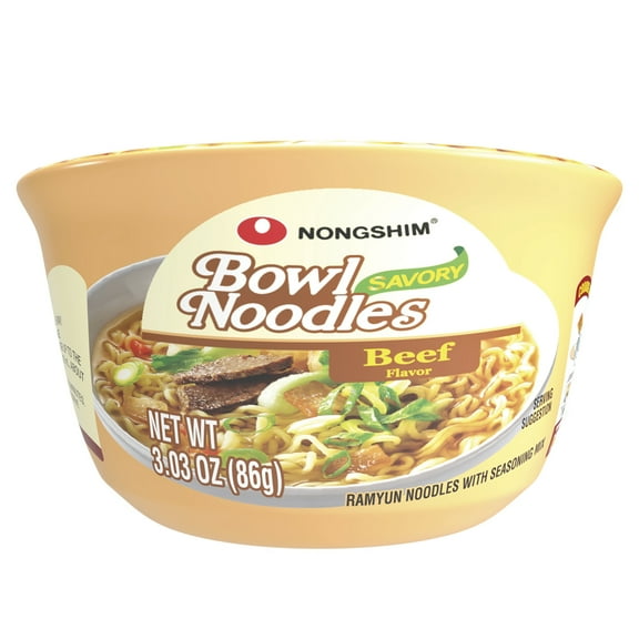 Nongshim Bowl Noodle Beef & Ginger Ramen Noodle Soup, 3.03 oz, Contains Wheat and Soy