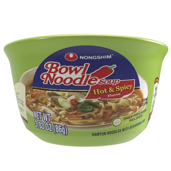 Nongshim Bowl Noodle Hot & Spicy Beef Ramyun Ramen Noodle Soup Bowl, 3.03oz X 18 Count