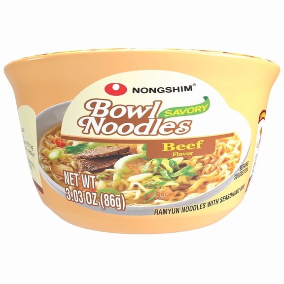 Nongshim Bowl Noodle Soup Savory Beef 3.03 oz Pack of 2