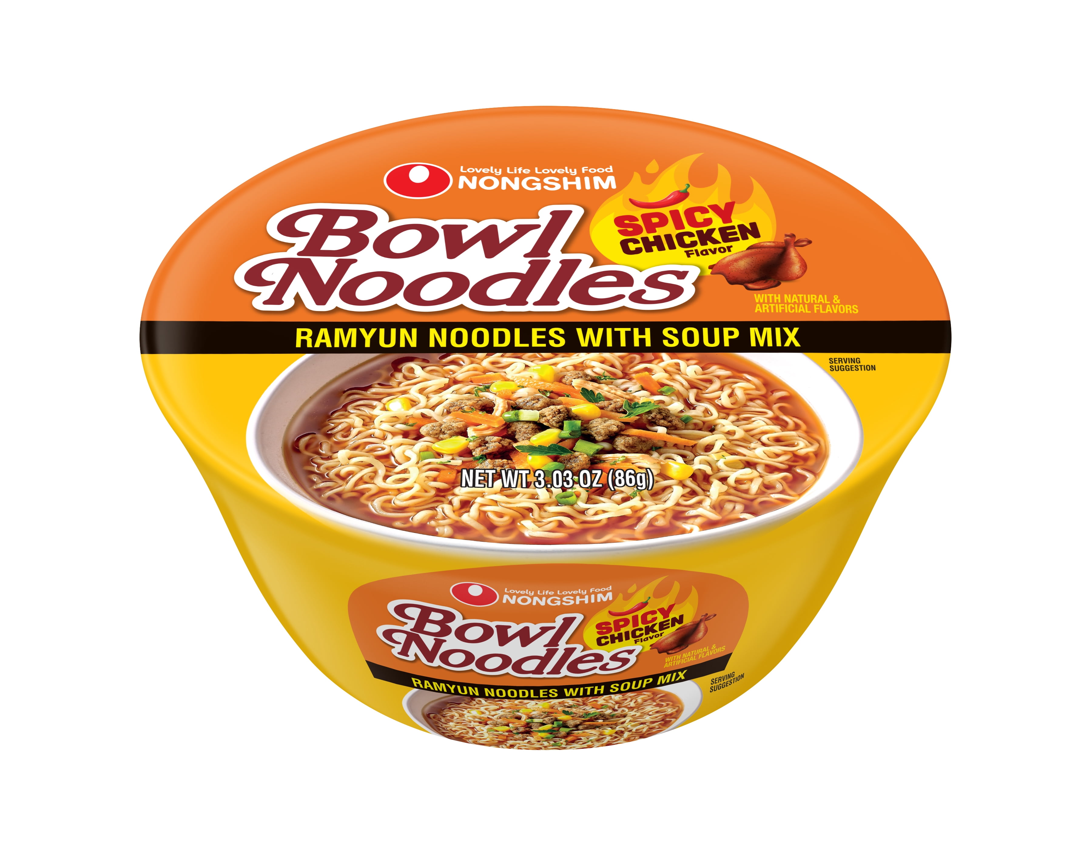 Nongshim Bowl Noodle Spicy Chicken Ramen Noodle Soup Bowl, 3.03oz X 1, Shelf-Stable