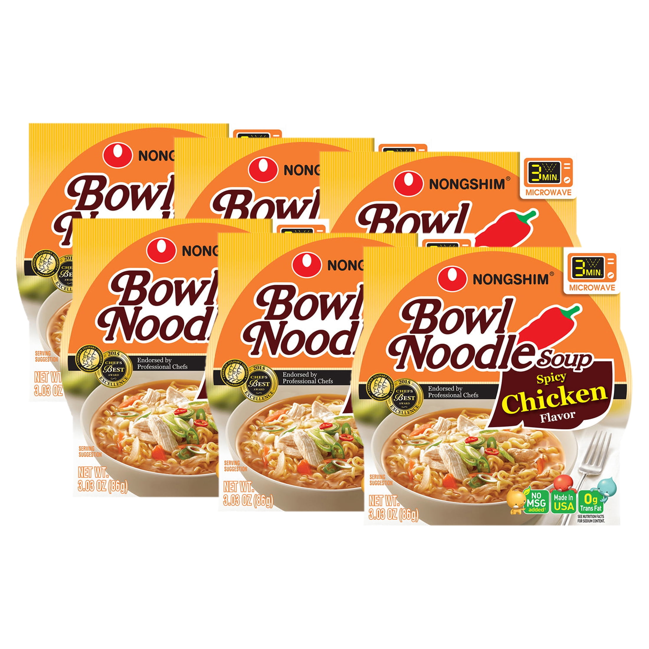 (6 pack) Nong Shim Soup Bowl Noodle Spicy Chicken Flavor, 3.03 Oz