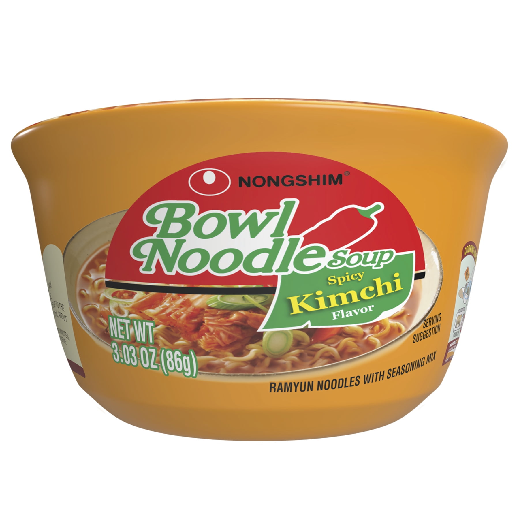(6 pack) Nongshim Bowl Noodle Spicy Kimchi Ramyun Ramen Noodle Soup Bowl, 3.03oz X 1 Count