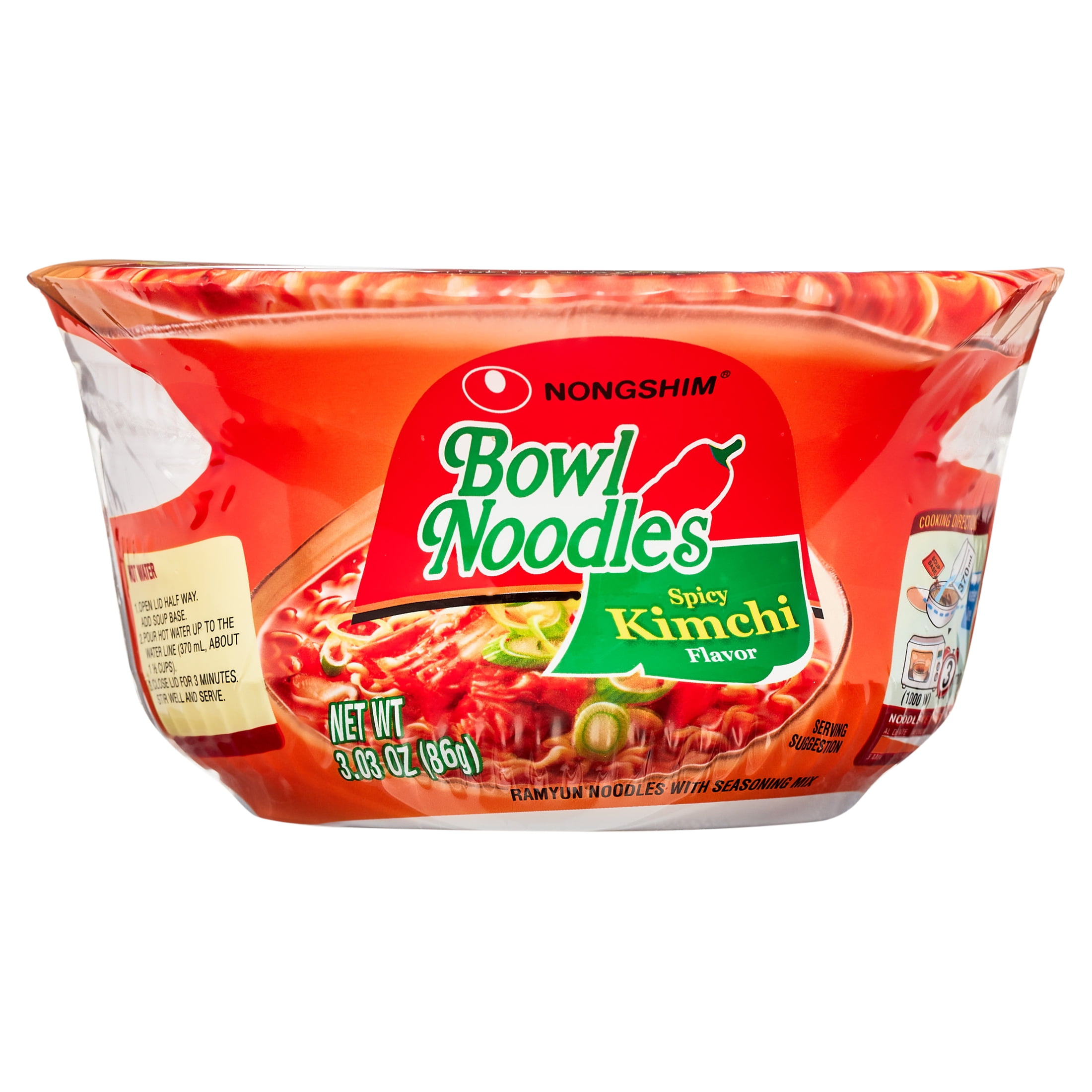 Nong Shim Bowl Noodle Soup, Kimchi - 12 pack, 3.03 oz bowls