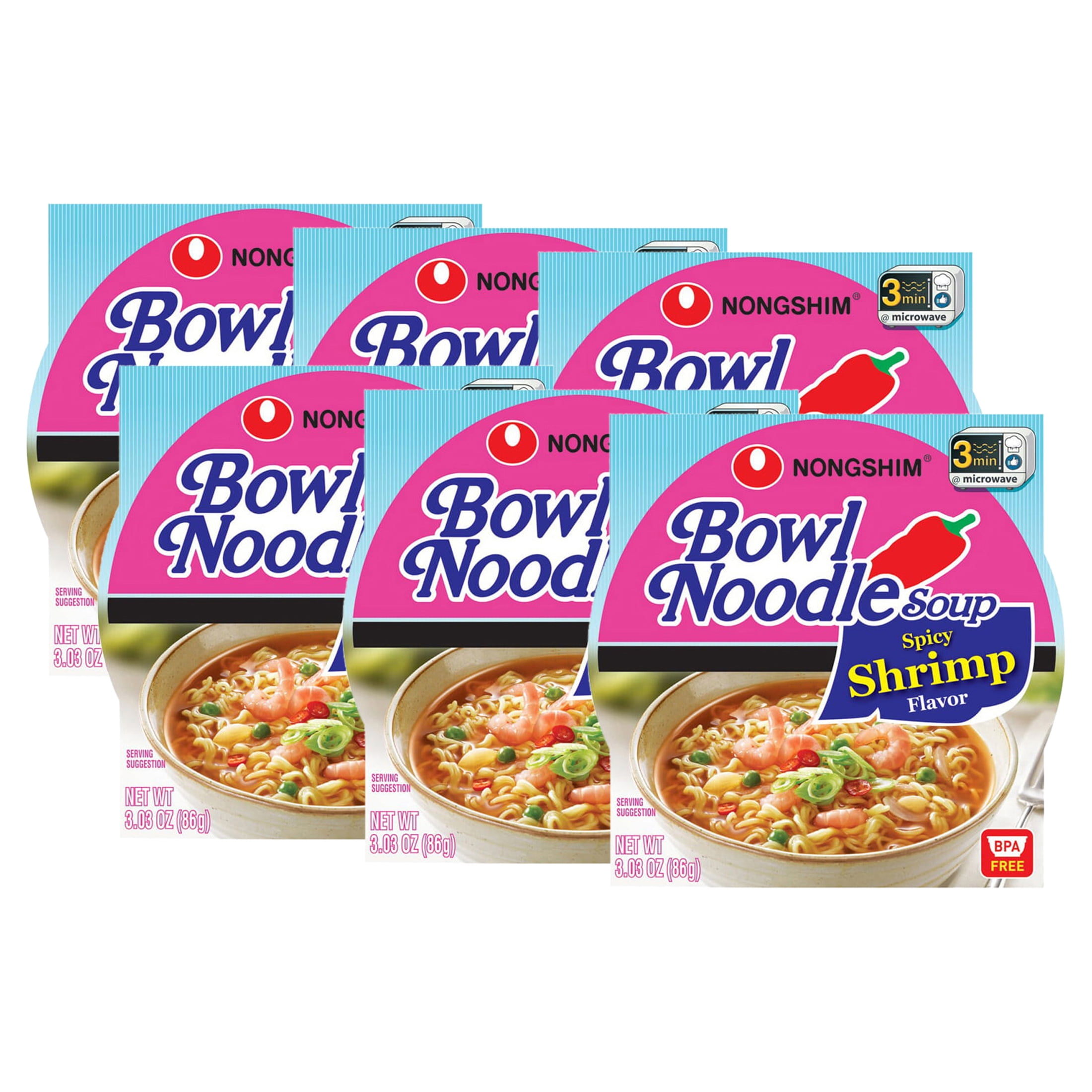 (6 pack) Nongshim Bowl Noodle Spicy Shrimp Ramyun Ramen Noodle Soup