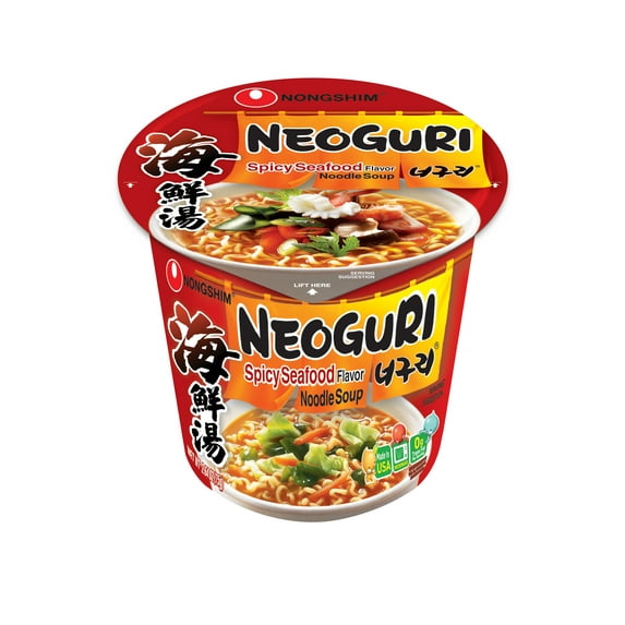 Nongshim Neoguri Spicy Seafood Ramyun Ramen Noodle Soup Cup, 2.64oz X 6 Count, Shelf-Stable