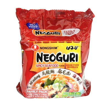 Nongshim Neoguri Spicy Seafood Ramyun Ramen Noodle Soup Pack, 4.2oz X 4 Count, See Item for Allergens