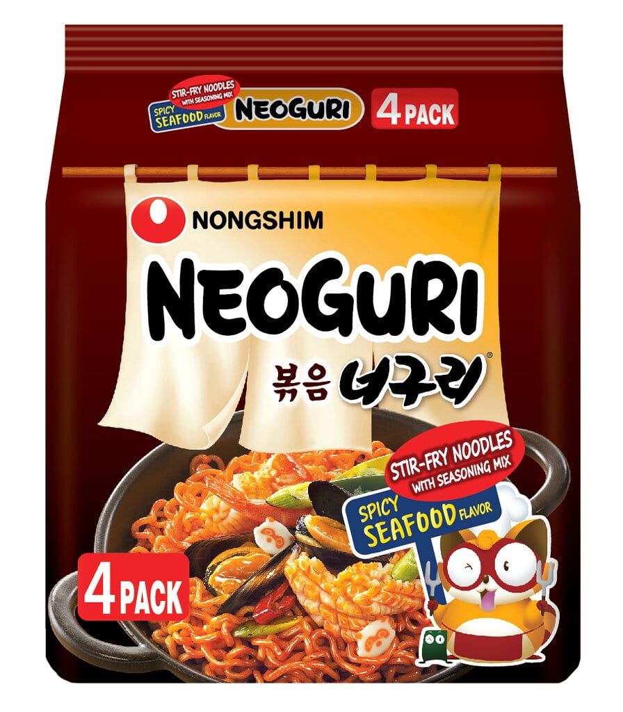 Nongshim Neoguri Stir-Fried Spicy Seafood Ramen Noodle Soup Pack, 4.2oz X 4 Count, Shelf-Stable