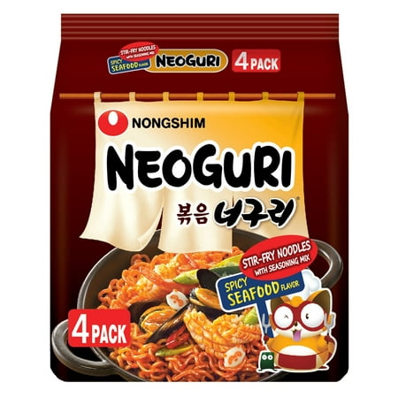 Nongshim Neoguri Stir-Fried Spicy Seafood Ramen Noodle Soup Pack, 4.2oz X 4 Count, Shelf-Stable