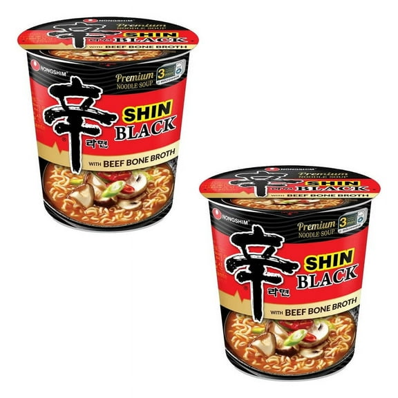 Nongshim Shin Black Spicy Beef & Bone Broth Ramyun Premium Ramen Noodle Soup Cup,2 Pack