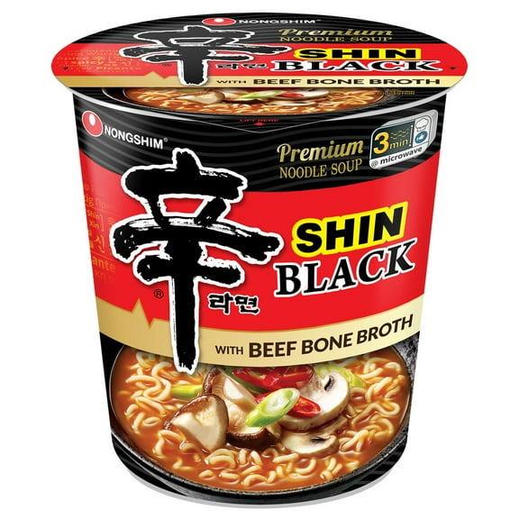 Nongshim Shin Black Spicy Beef & Bone Broth Ramyun Premium Ramen Noodle Soup Cup, 3.5oz X 1 Count, Shelf-Stable