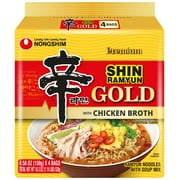 Nongshim Shin Gold Spicy Chicken Broth Ramyun Premium Ramen Noodle Soup Pack, 4.58oz X 4 Count, See Item for Allergens