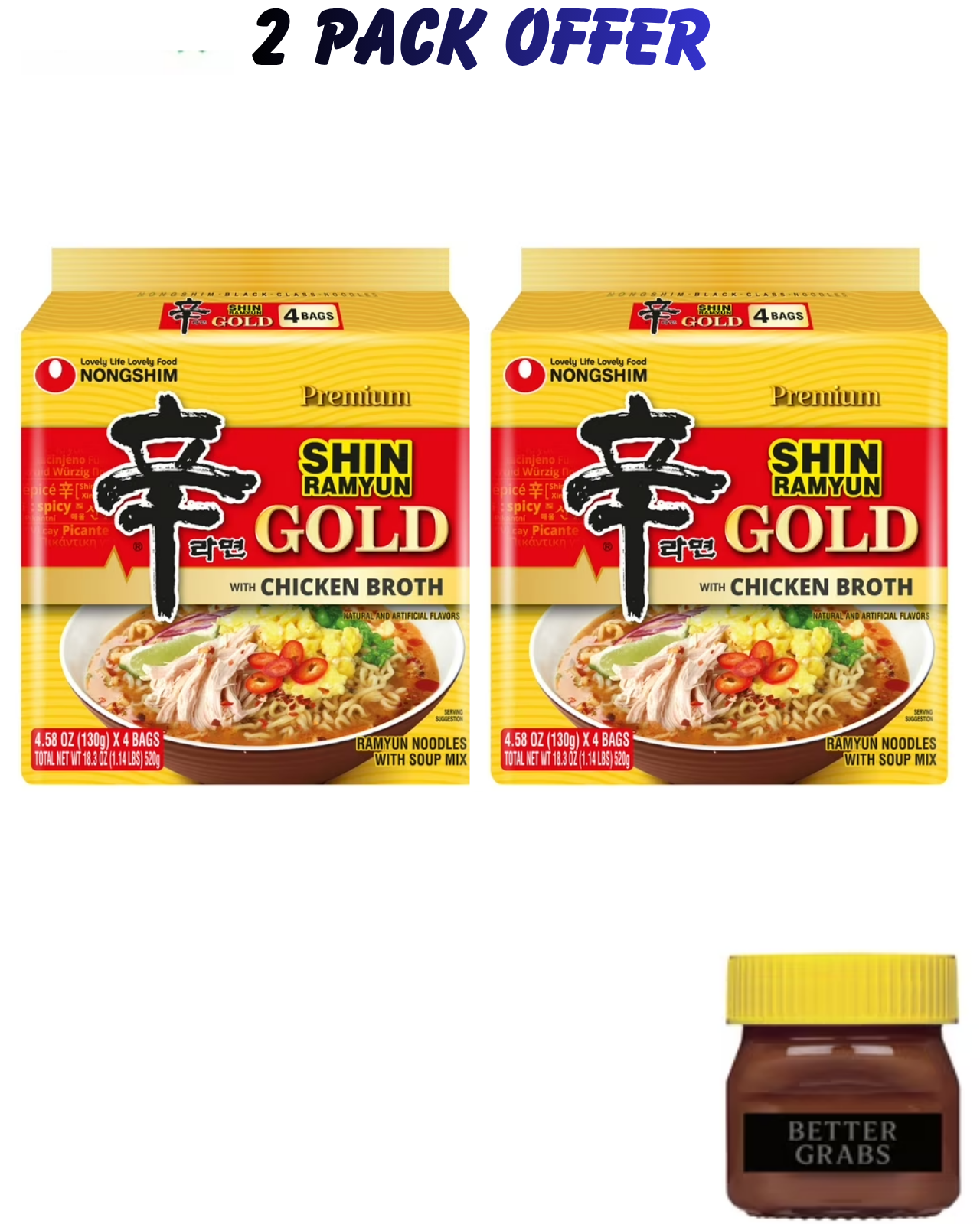 Nongshim Shin Gold Spicy Chicken Broth Ramyun Premium Ramen Noodle Soup Pack, X 4 Count, See Item for Allergens