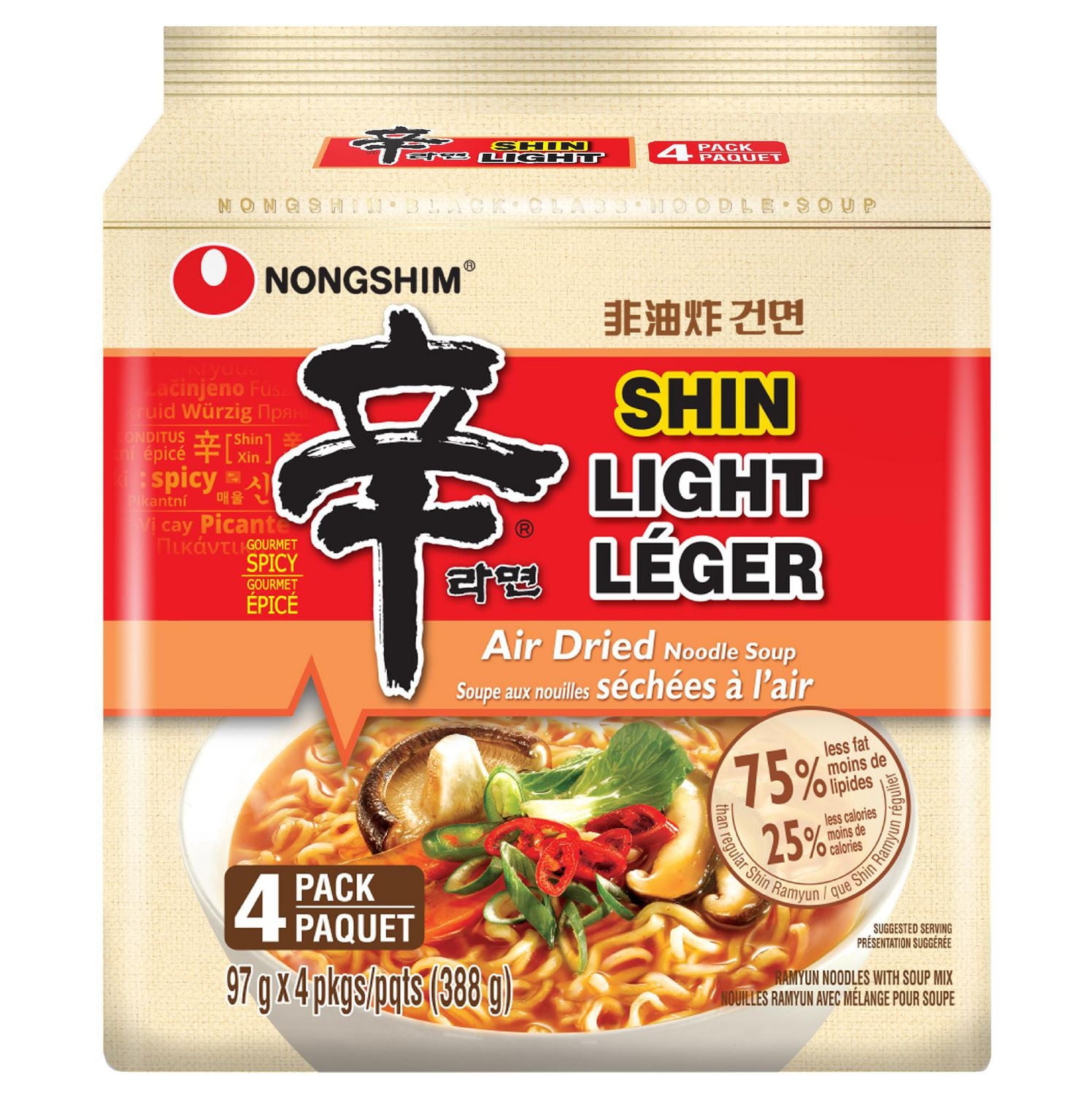Nongshim Shin Light Air Dried Noodle Soup 4-PACKS 13.6 Oz (388 g) -  LIGHT 13.6 Oz