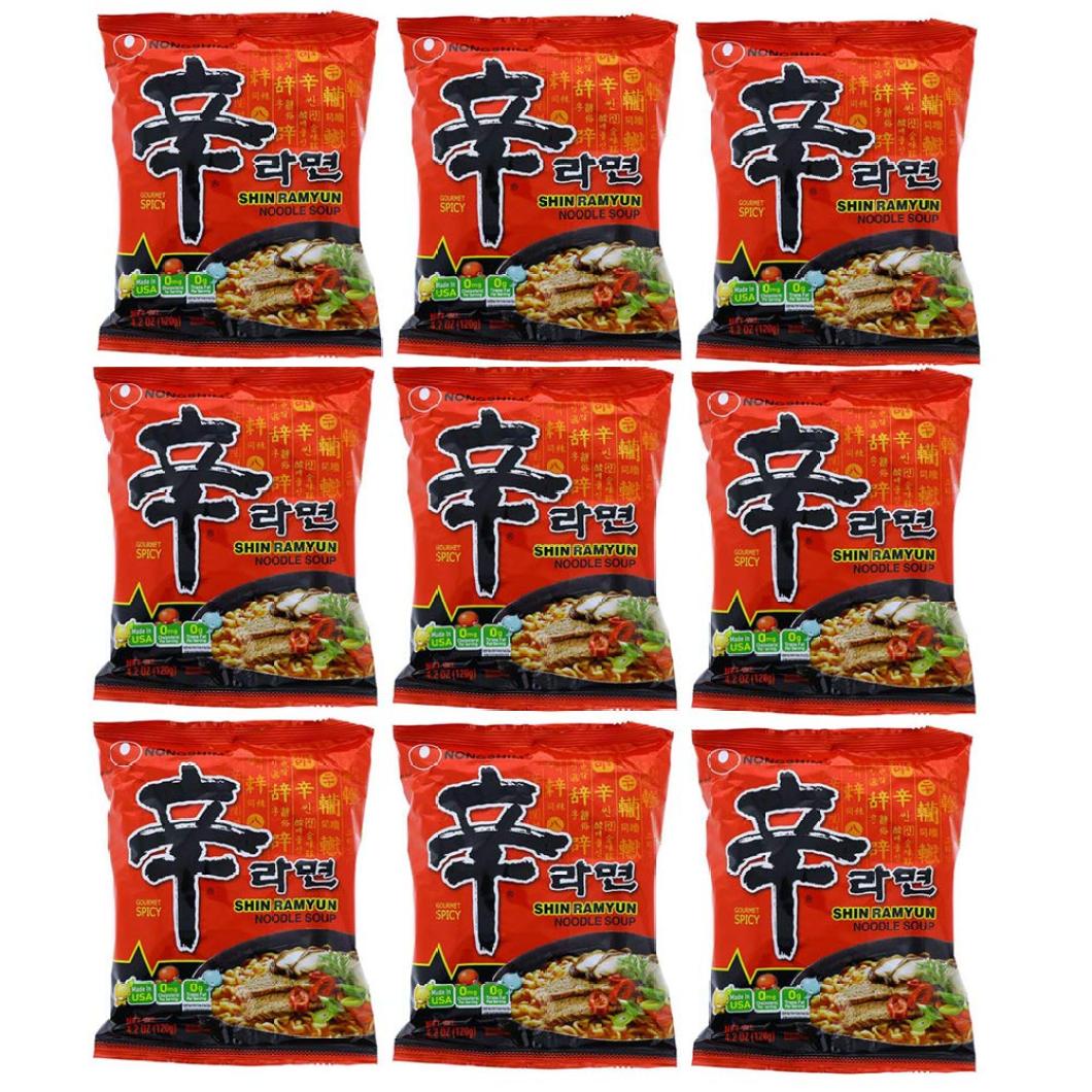 Nongshim Shin Ramyun Gourmet Spicy Noodle Soup - 4.2 oz Each Packet (9 Pack)