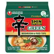 Nongshim Shin Ramyun Green Ramen Noodle Soup Pack, 4.4oz x 4 Count, Shelf-Stable