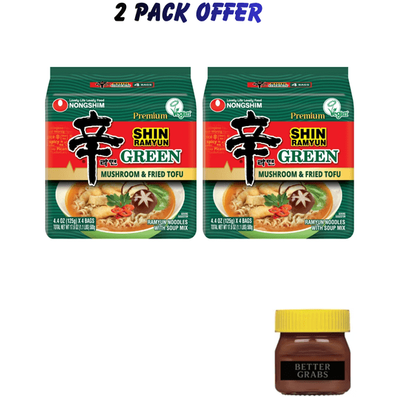 Nongshim Shin Ramyun Green Ramen Noodle Soup Pack x 4 Count, Shelf-Stable