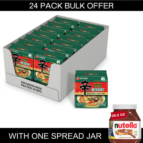 Nongshim Shin Ramyun Green Ramen Noodle Soup Pack x 4 Count, Shelf-Stable