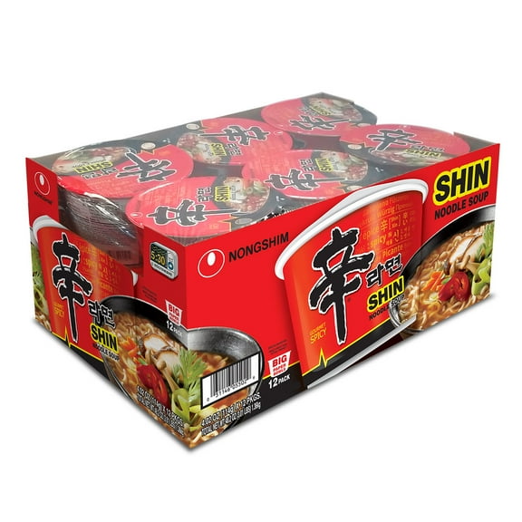 Nongshim Shin Ramyun Spicy Beef Ramen Noodle Soup Big Bowl, 4.02oz X 12 Count