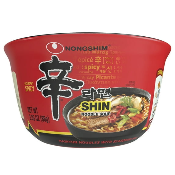 Nongshim Shin Ramyun Spicy Beef Ramen Noodle Soup Bowl, 3.03 oz