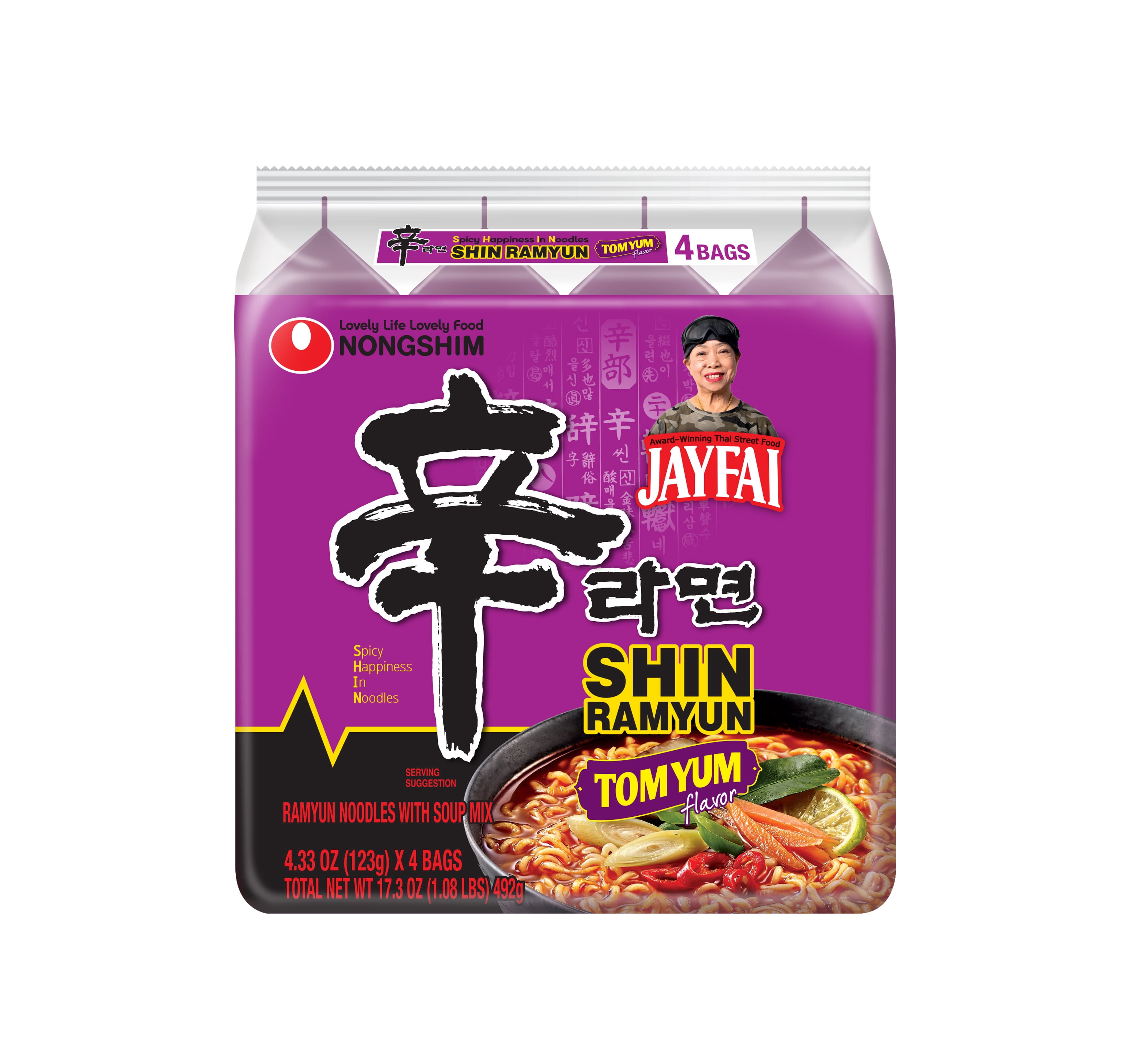 Nongshim Shin Tom Yum (Jay Fai), 4.33 oz (123g), 4 pack