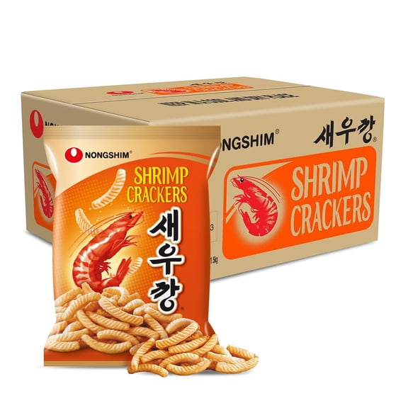 Nongshim Shrimp Crackers, Original Flavor, Crispy Baked Korean Snack, 2.6 oz Bags (Pack of 20) - PACKAGING MAY VARY