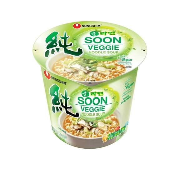 Nongshim Soon Instant Vegan Ramen Noodle Soup Cup, 6 Pack, Microwaveable Safe Cup, Vegan Meatless Ramen