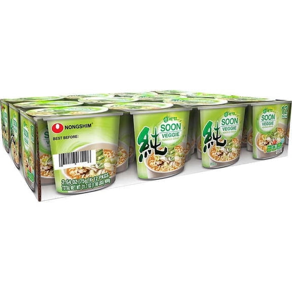 Nongshim Soon Veggie Noodle Soup, 2.64 oz, 12-count